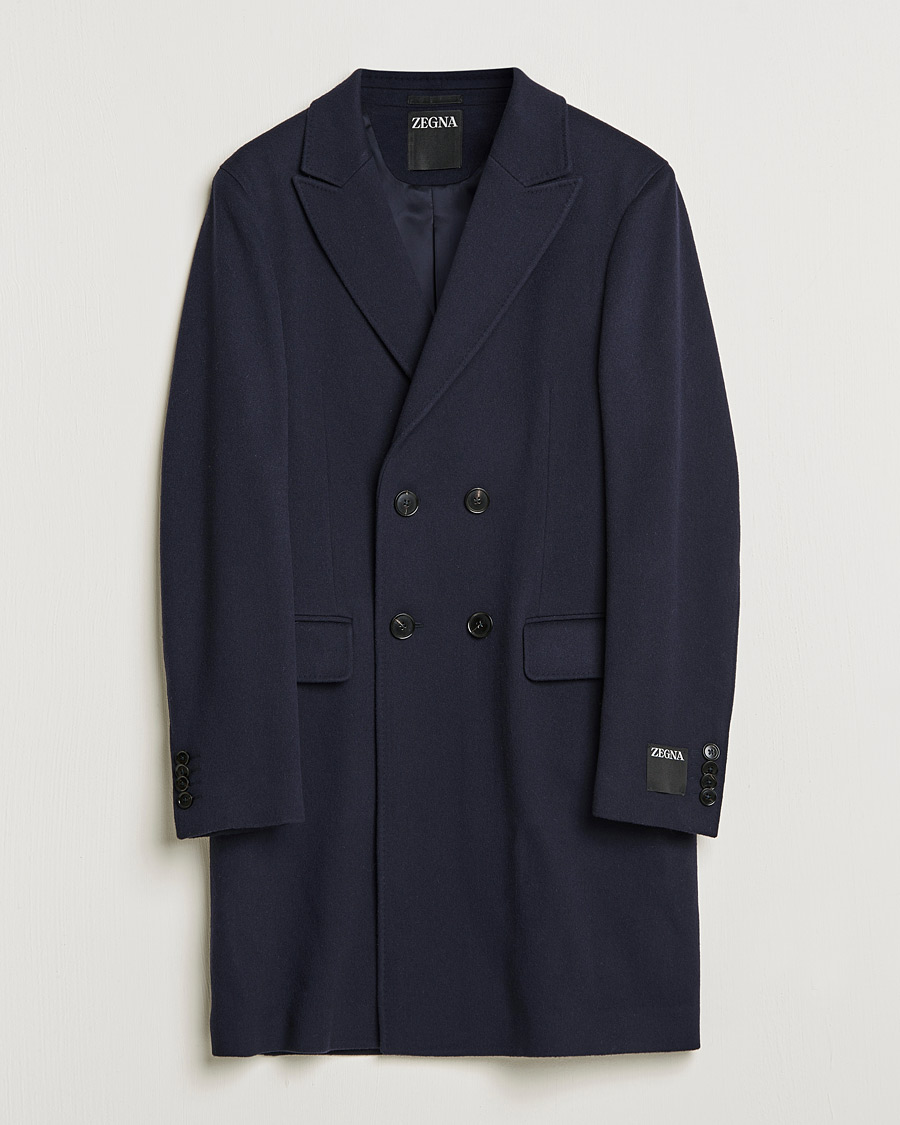 Herre | Luxury Brands | Zegna | Double Breasted Cashmere Coat Navy