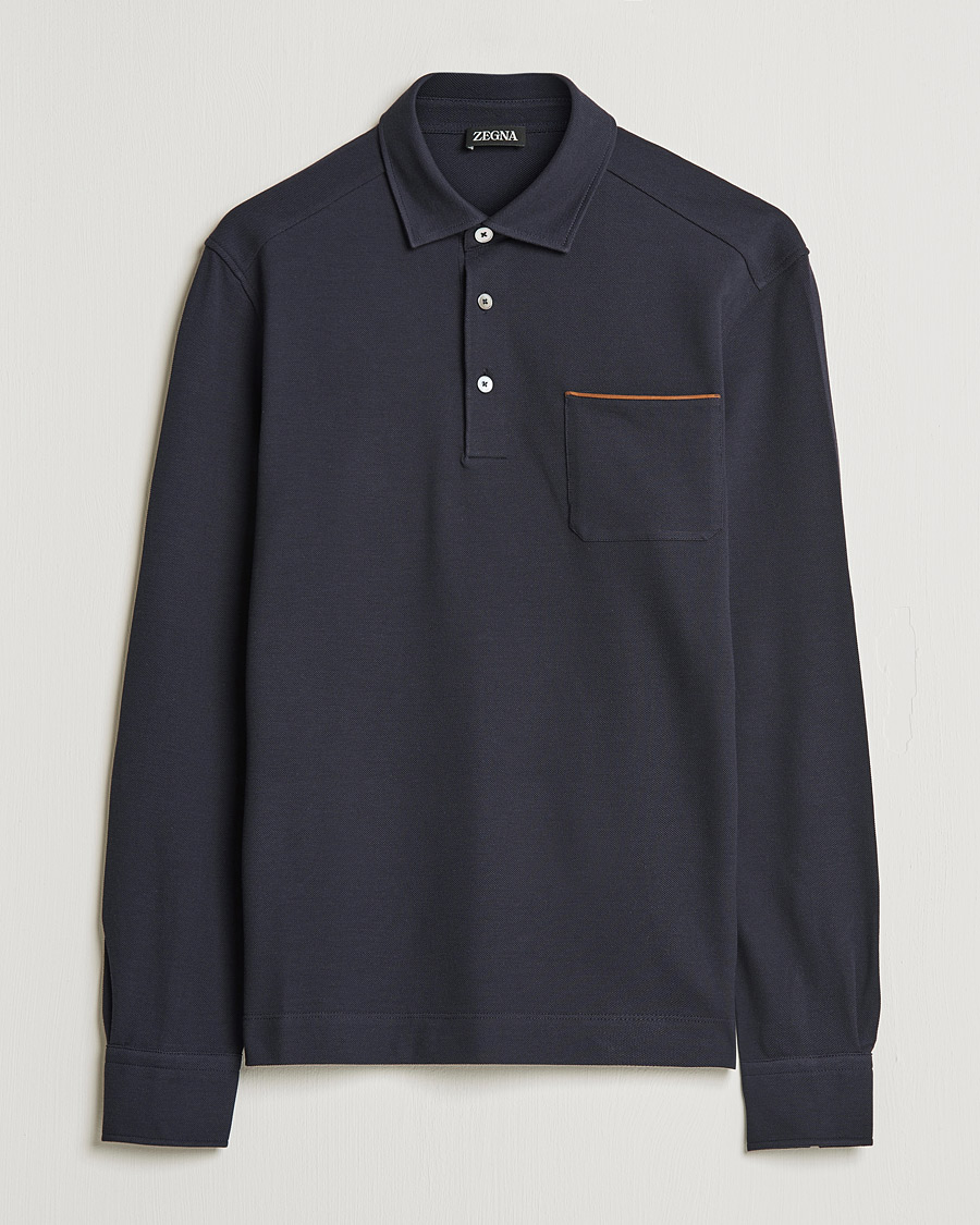 Herre | Pikéer | Zegna | Long Sleeve Cotton Piquet Polo Navy