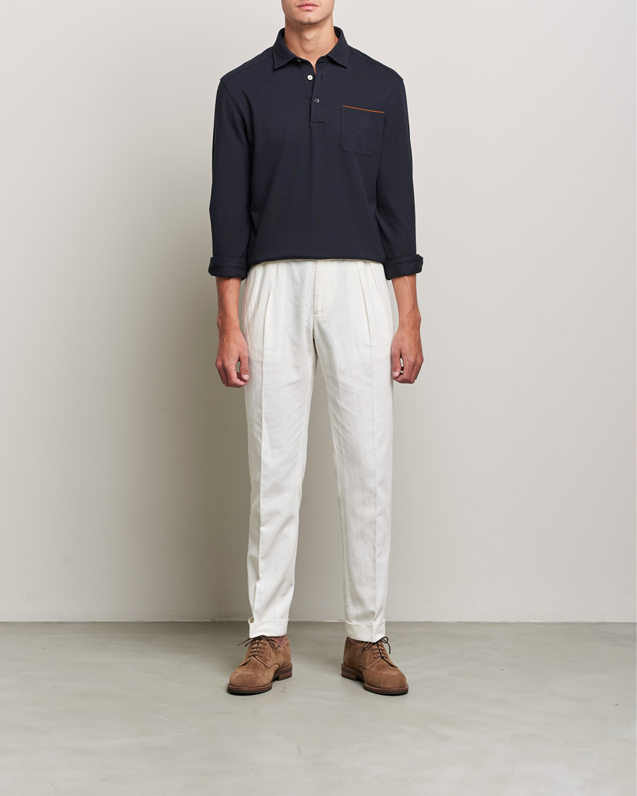 Herre | Pikéer | Zegna | Long Sleeve Cotton Piquet Polo Navy