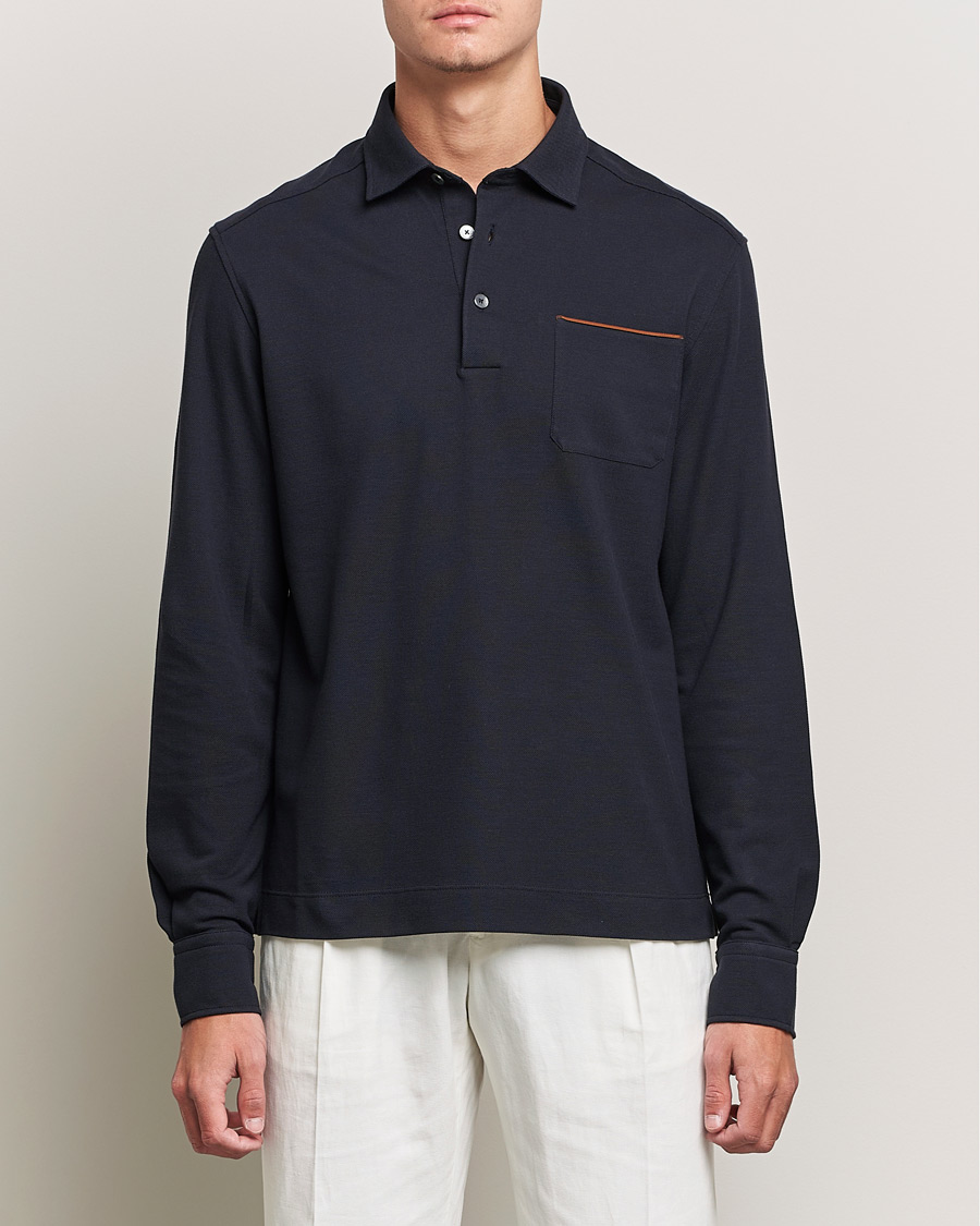 Herre | Pikéer | Zegna | Long Sleeve Cotton Piquet Polo Navy