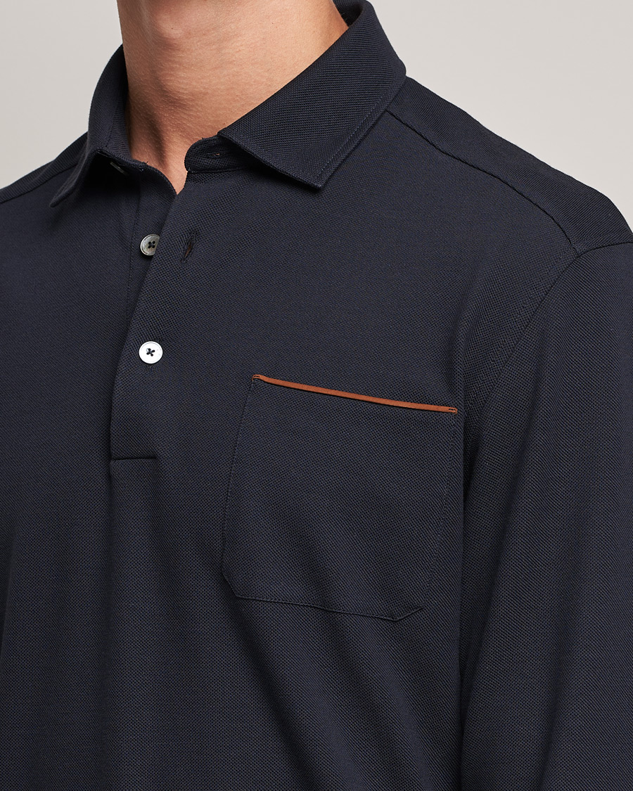 Herre | Pikéer | Zegna | Long Sleeve Cotton Piquet Polo Navy