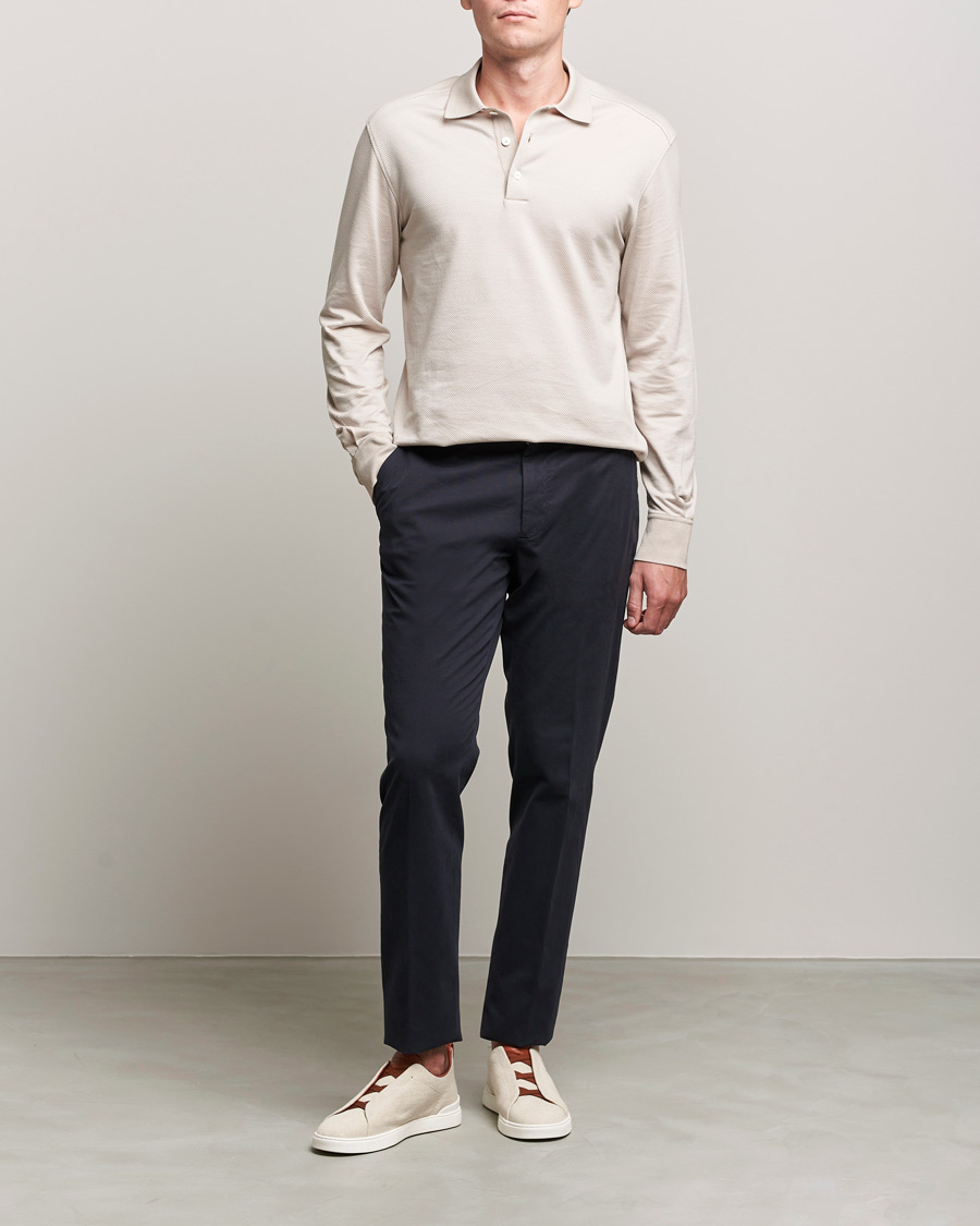 Herre | Gensere | Zegna | Cotton/Silk Long Sleeve Polo Beige