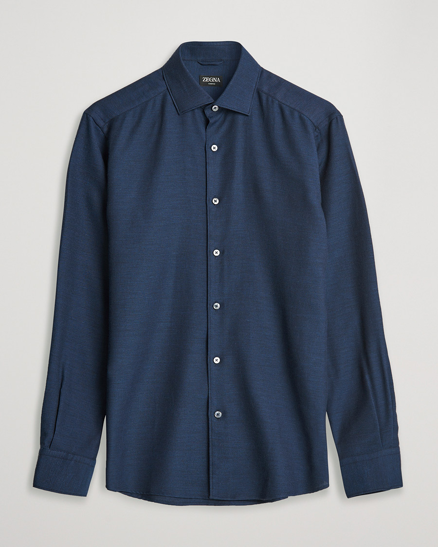 Herre | Skjorter | Zegna | Cotton/Cashmere Casual Shirt Dark Blue