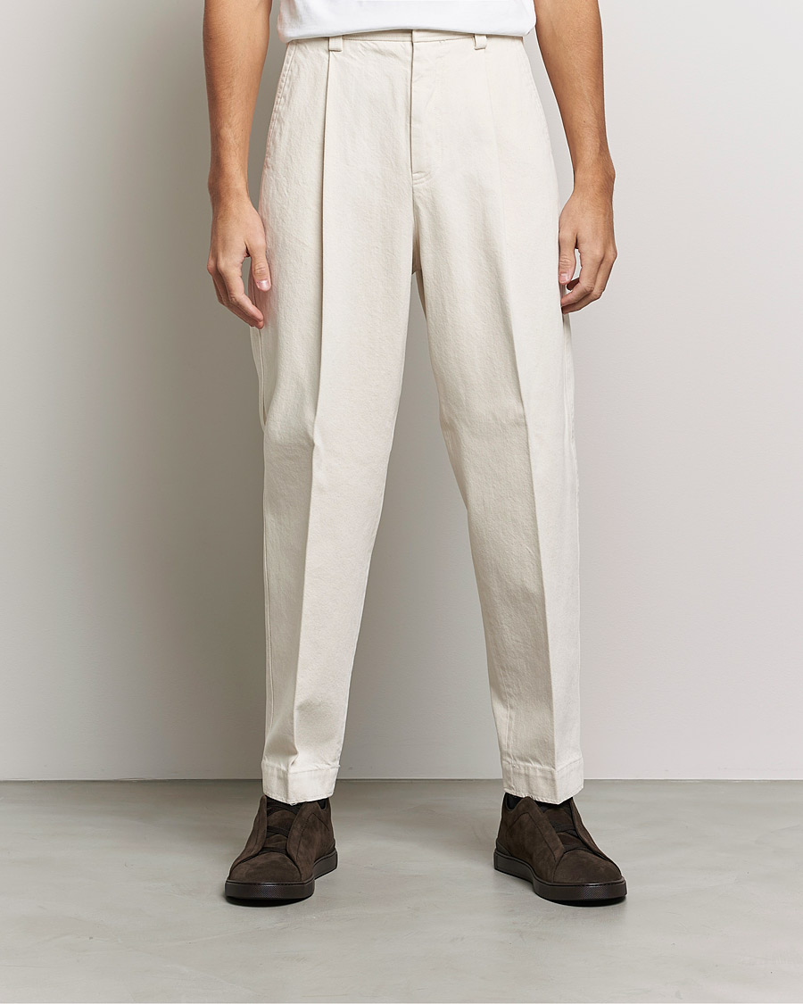 Herre | | Zegna | Pleated Bull Denim Pants Off White
