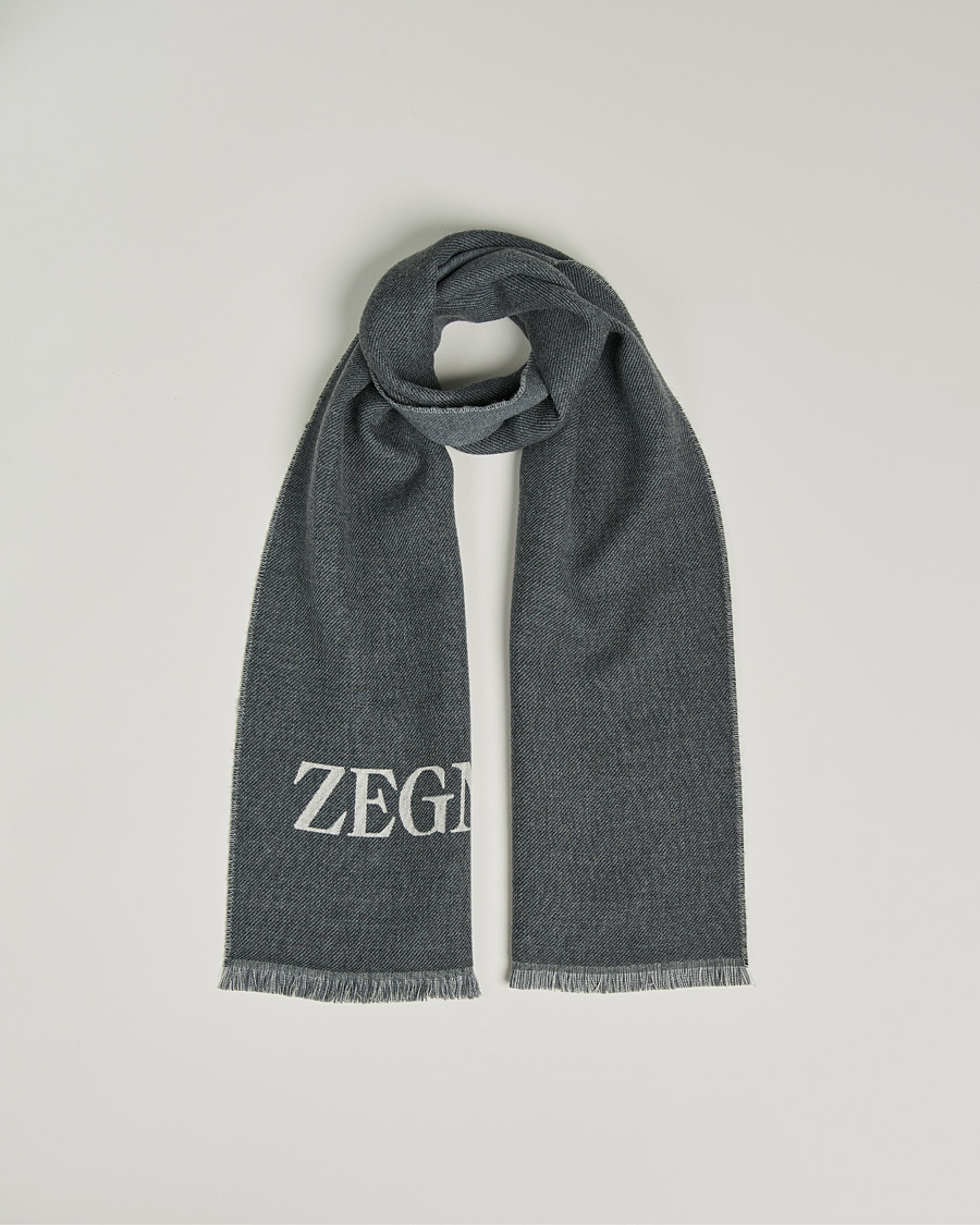 Herre | Zegna Bicolor Wool Scarf Dark Grey | Zegna | Bicolor Wool Scarf Dark Grey