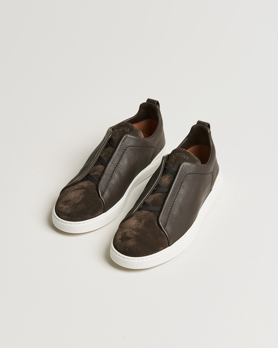 Herre |  | Zegna | Triple Stitch Sneaker Dark Brown Calf