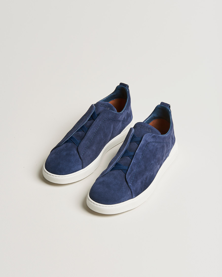 Herre |  | Zegna | Triple Stitch Sneaker Blue Suede