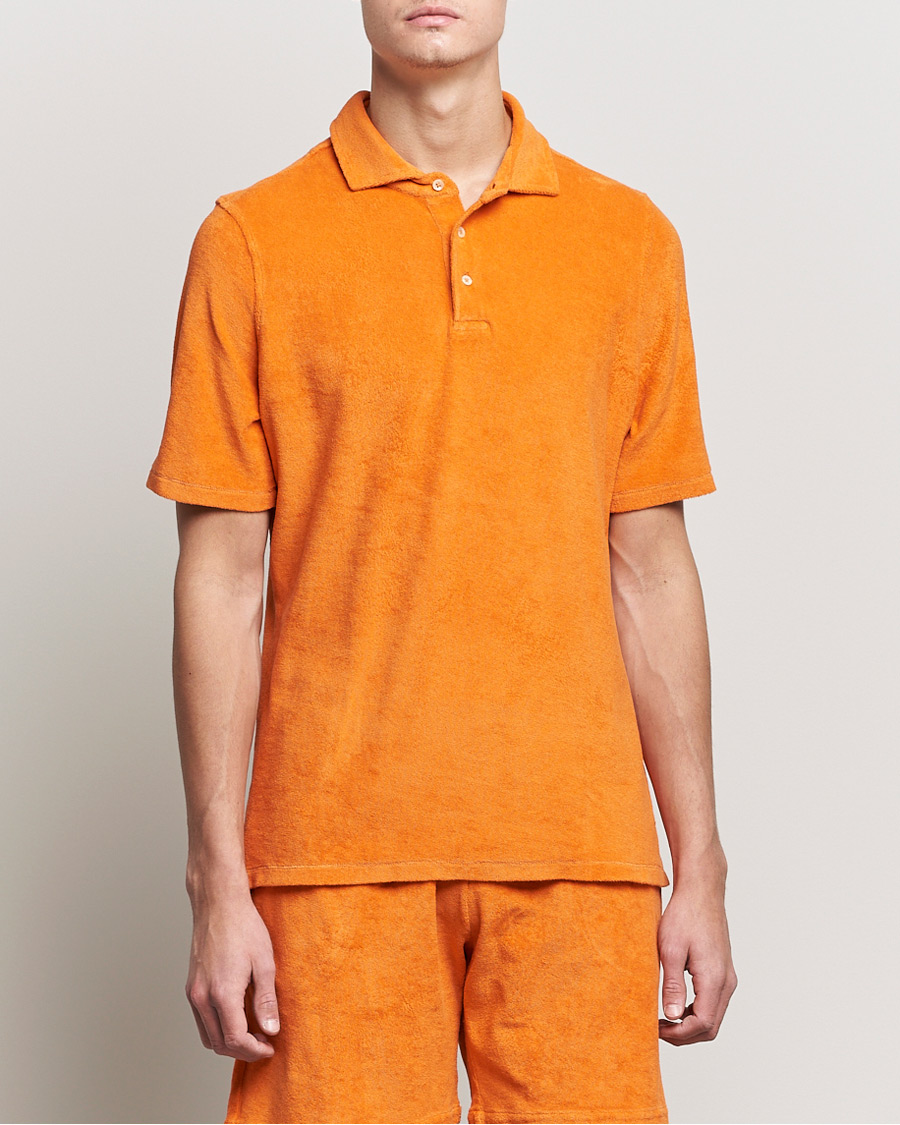 Herre | Terry | Stenströms | Towelling Cotton Poloshirt Orange