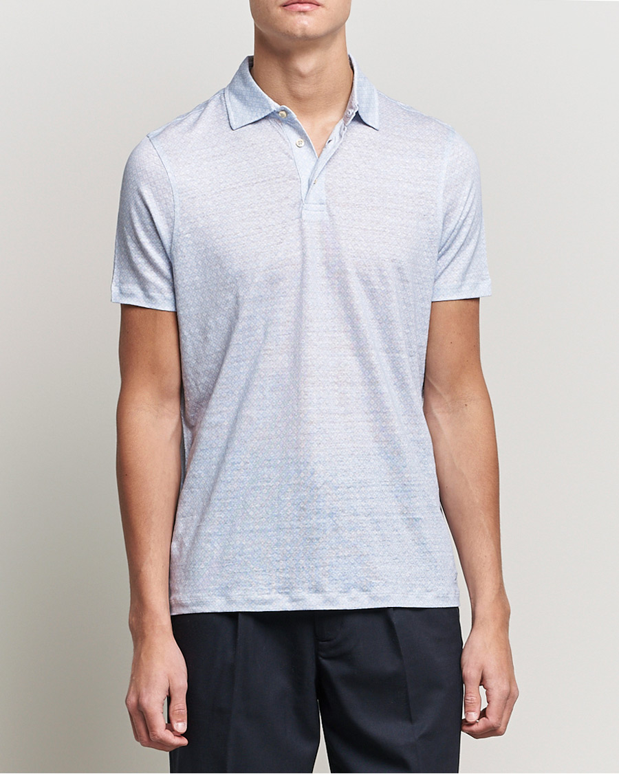 Herre | Pikéer | Stenströms | Printed Linen Poloshirt Light Blue