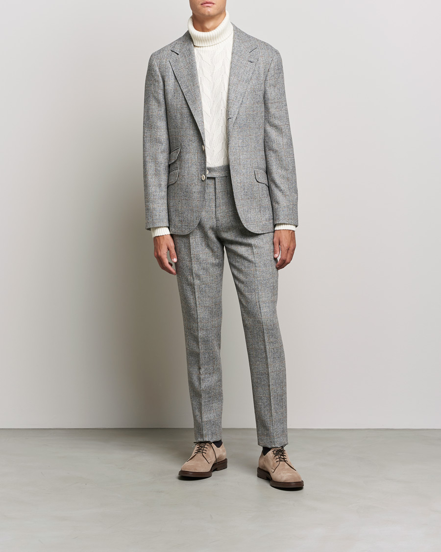 Herre |  | Brunello Cucinelli | Prince Of Wales Flannel Suit Grey Melange