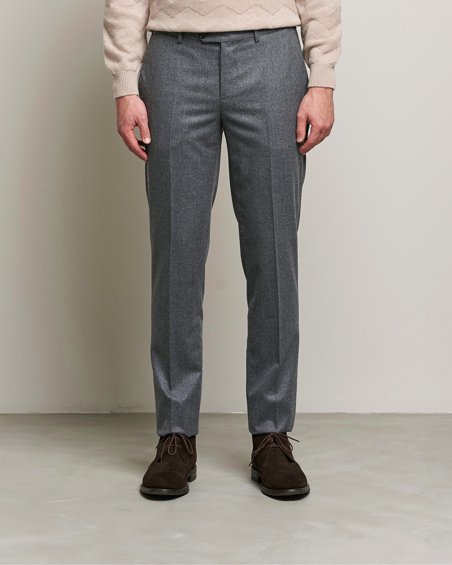 Herre | Bukser | Brunello Cucinelli | Slim Fit Flannel Trousers Grey Melange