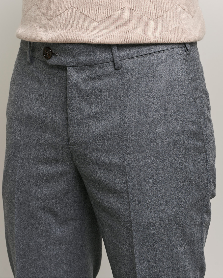 Herre | Bukser | Brunello Cucinelli | Slim Fit Flannel Trousers Grey Melange