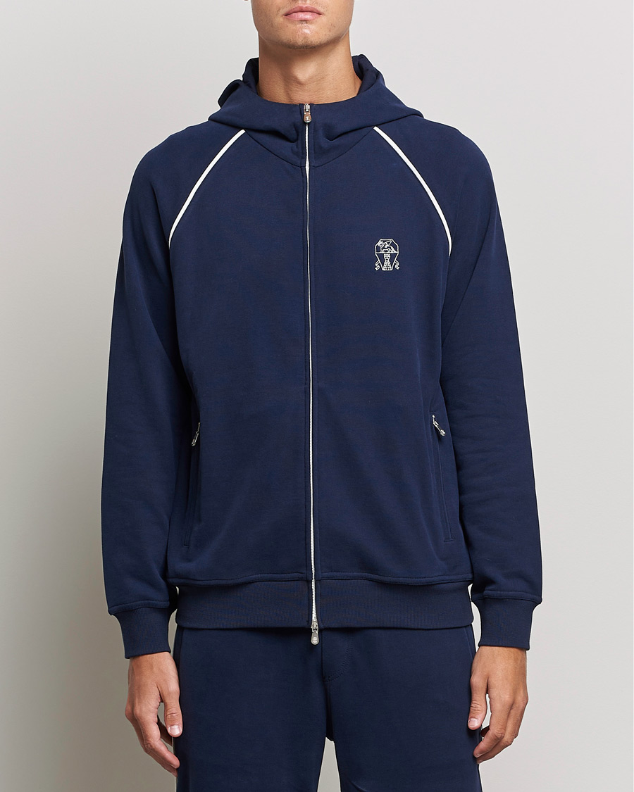 Herre | Gensere | Brunello Cucinelli | Soft Cotton Zip Sweater Cobalt Blue