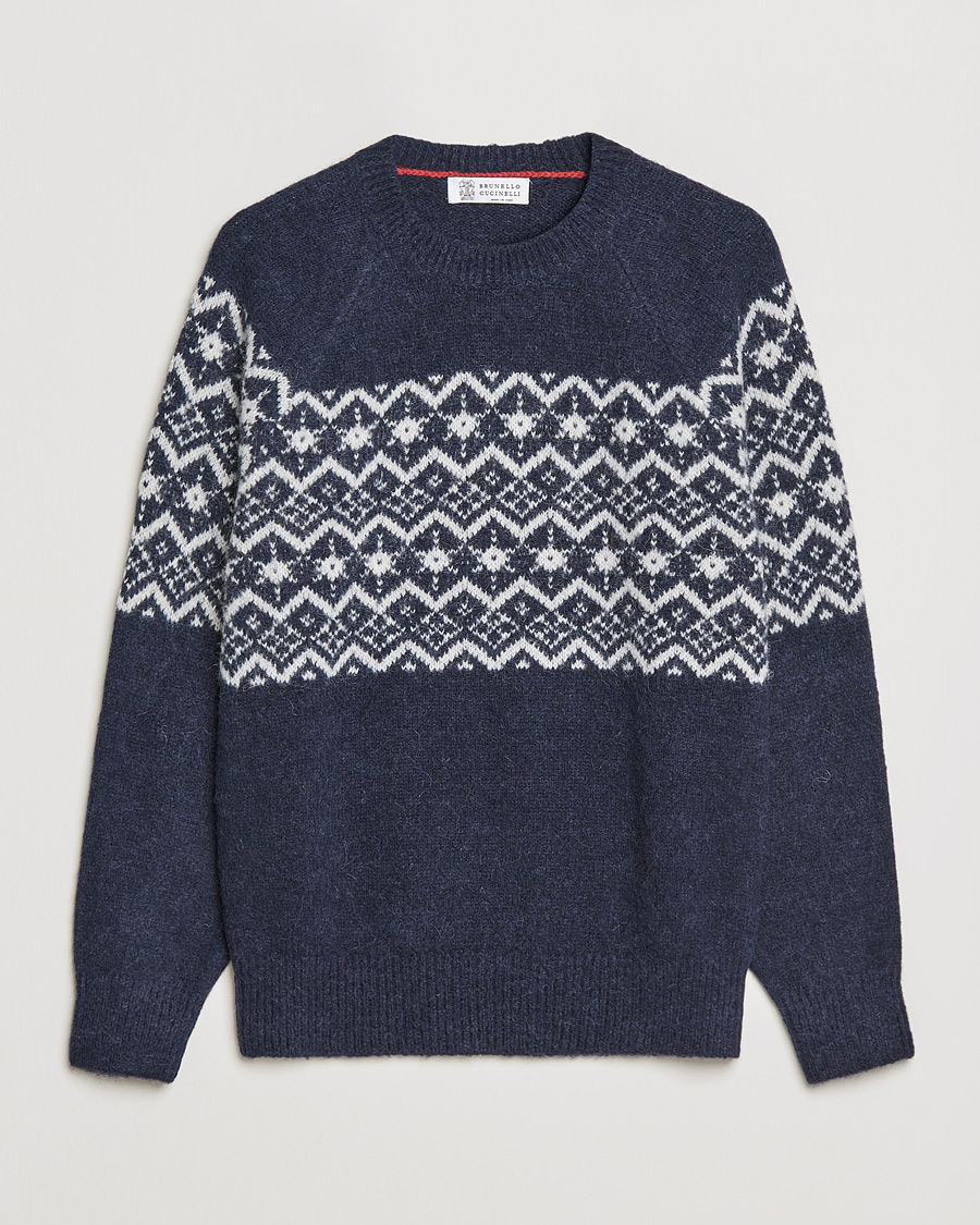 Herre |  | Brunello Cucinelli | Alpaca Jacquard Sweater Dark Blue
