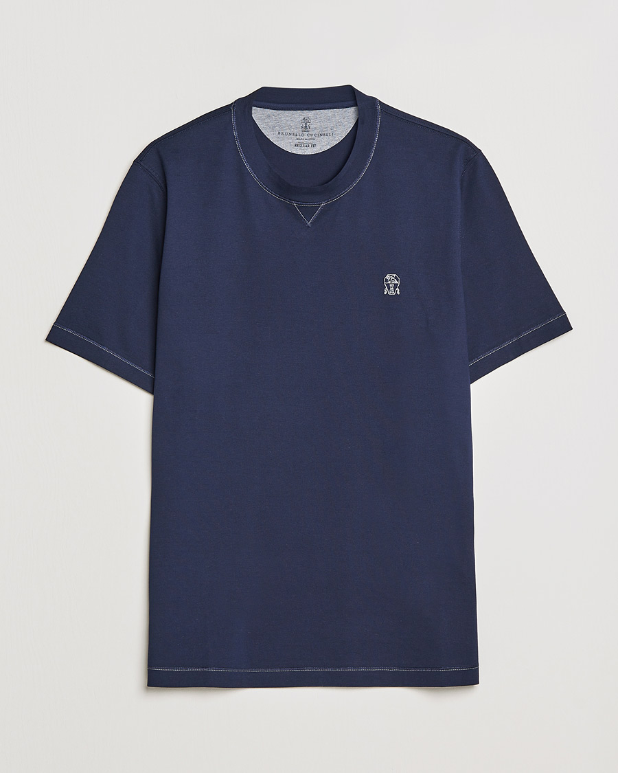 Herre | T-Shirts | Brunello Cucinelli | Short Sleeve Logo T-Shirt Navy