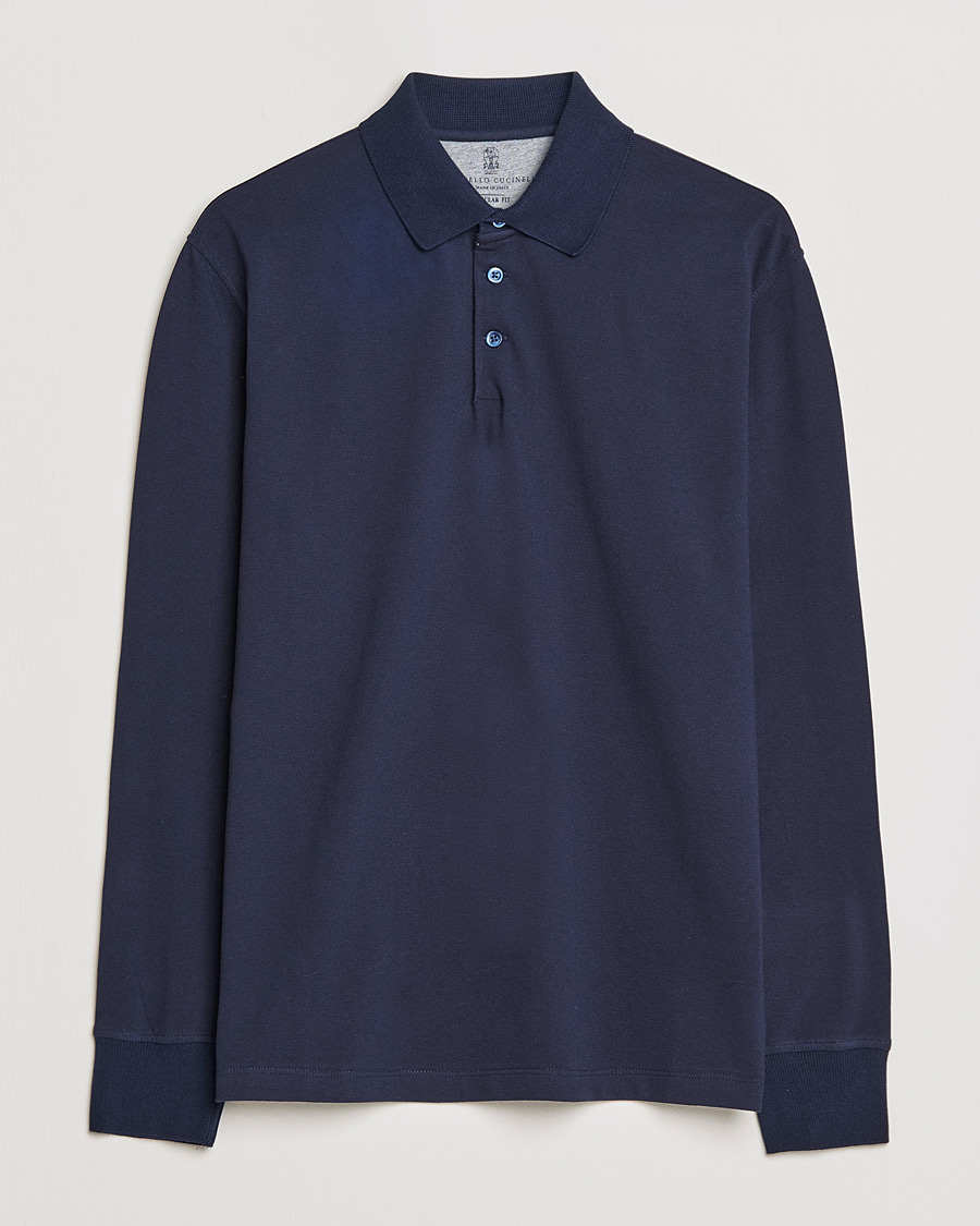 Herre | Gensere | Brunello Cucinelli | Long Sleeve Polo Navy