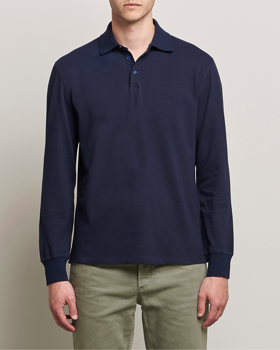 Herre | Gensere | Brunello Cucinelli | Long Sleeve Polo Navy