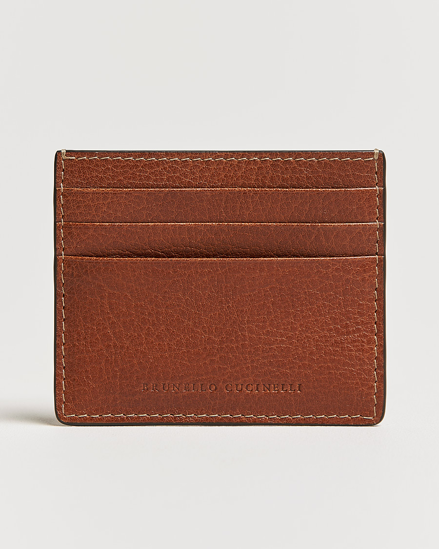 Herre | Brunello Cucinelli Grain Leather Card Holder Cognac | Brunello Cucinelli | Grain Leather Card Holder Cognac