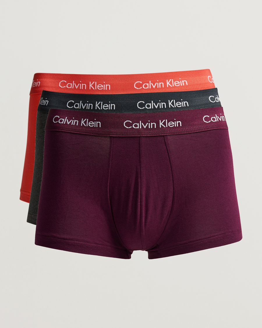 Herre | Undertøy | Calvin Klein | Cotton Stretch 3-Pack Low Rise Trunk Burgundy/Grey/Orange