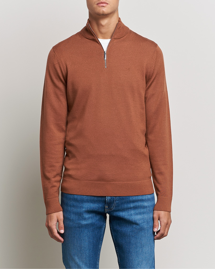 Herre | Gensere | Calvin Klein | Superior Wool Half Zip Sweater Caramel Red
