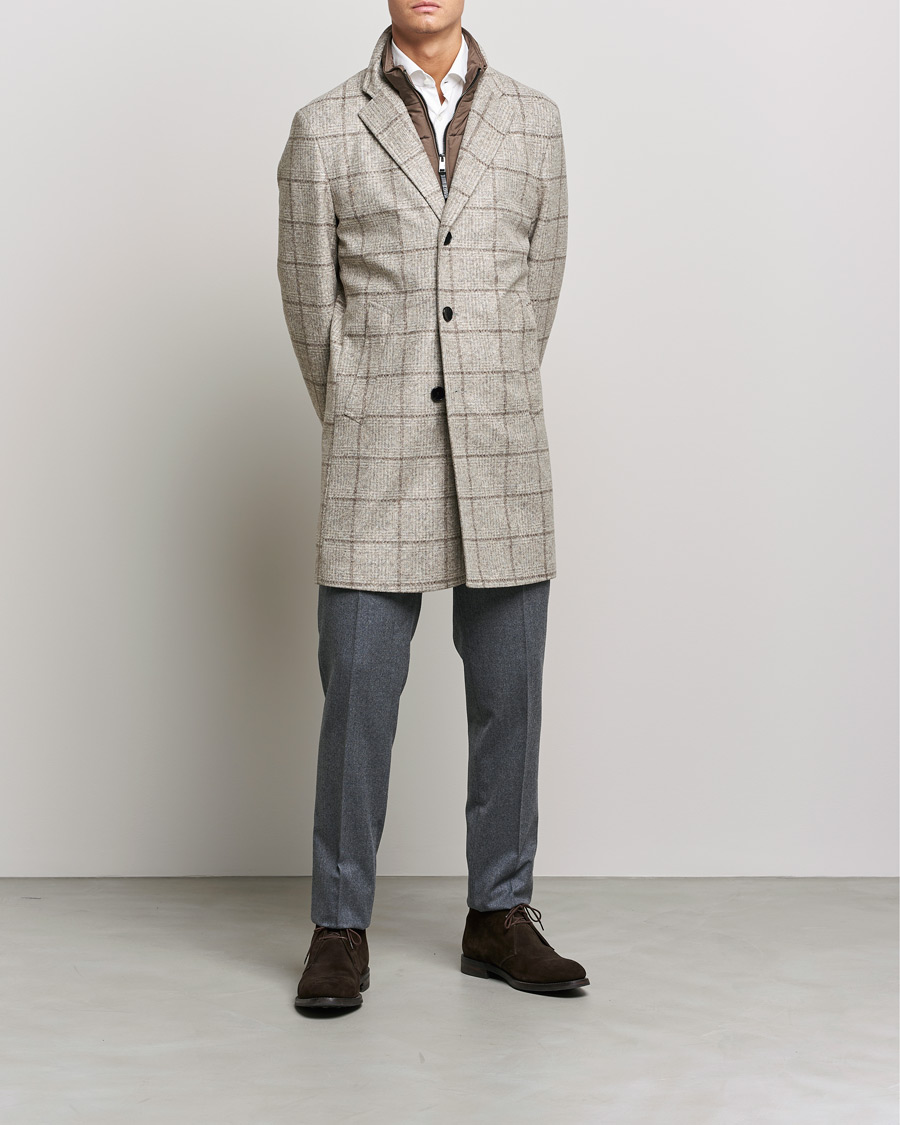 Herre | Jakker | BOSS BLACK | BOSS Hyde Wool Checked Stand Up Collar Coat Medium Beige