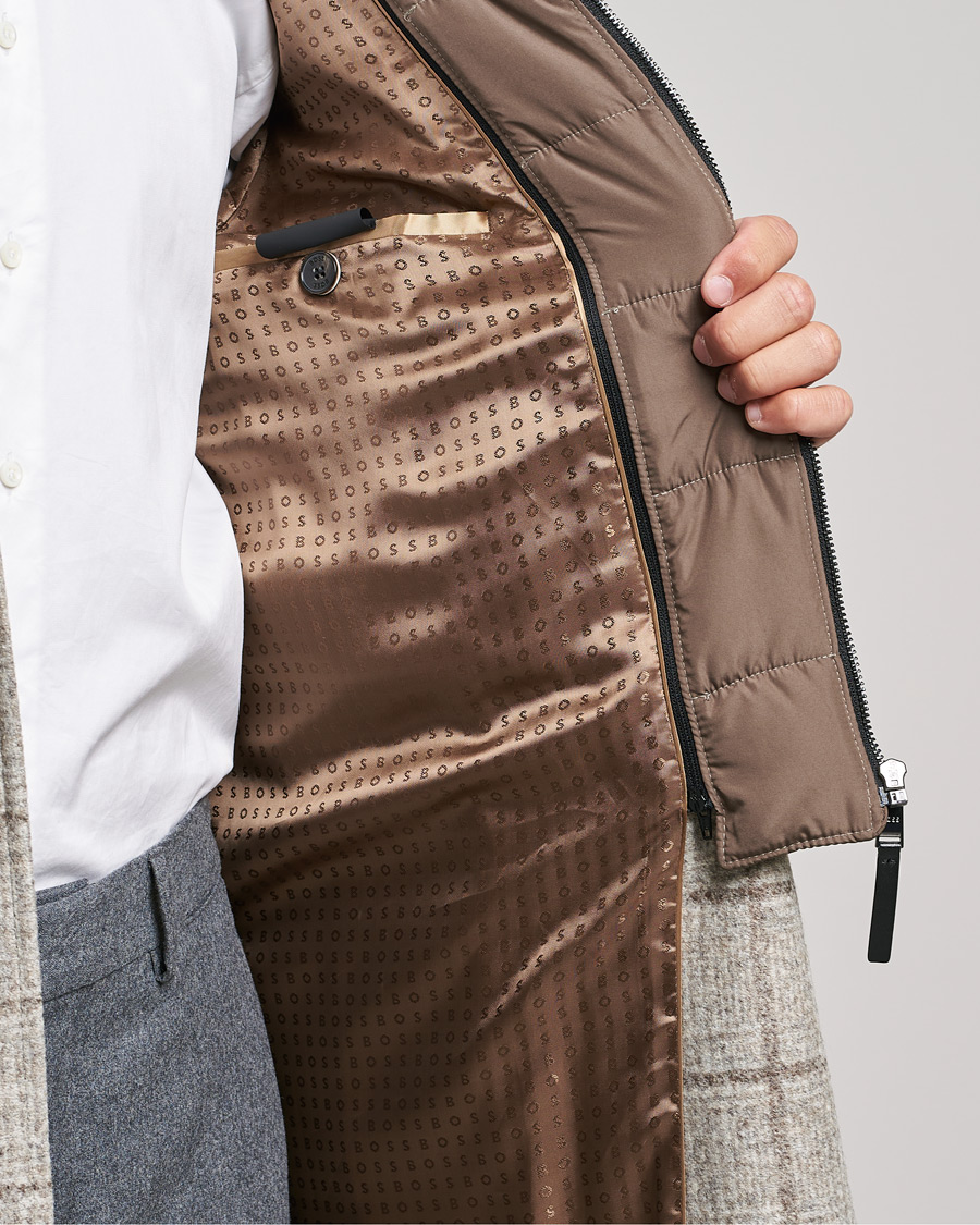 Herre | Jakker | BOSS BLACK | BOSS Hyde Wool Checked Stand Up Collar Coat Medium Beige