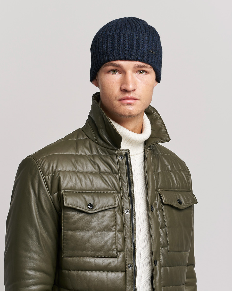 Herre | | BOSS | Lino Cable Knitted Beanie Dark Blue