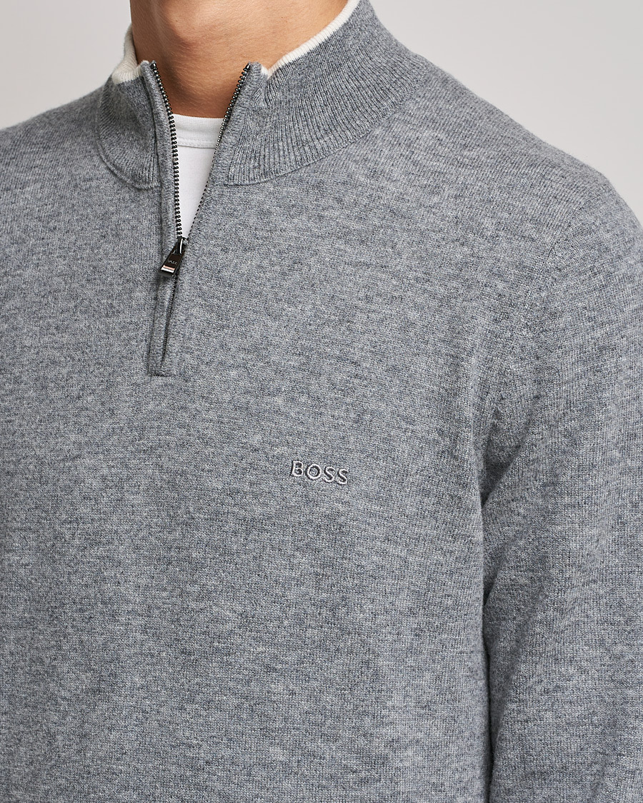 Herre | Gensere | BOSS BLACK | Barlo Lambswool Half Zip Silver