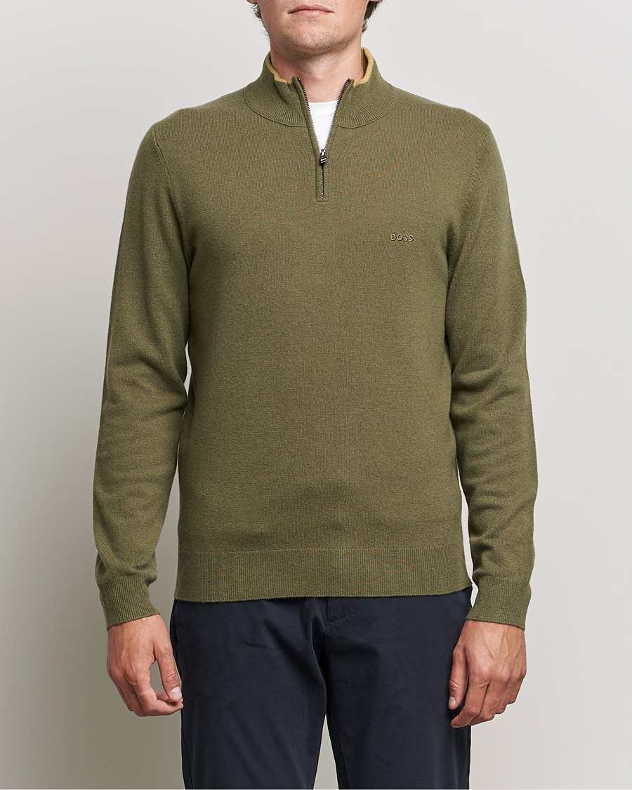Herre | | BOSS | Barlo Lambswool Half Zip Open Green