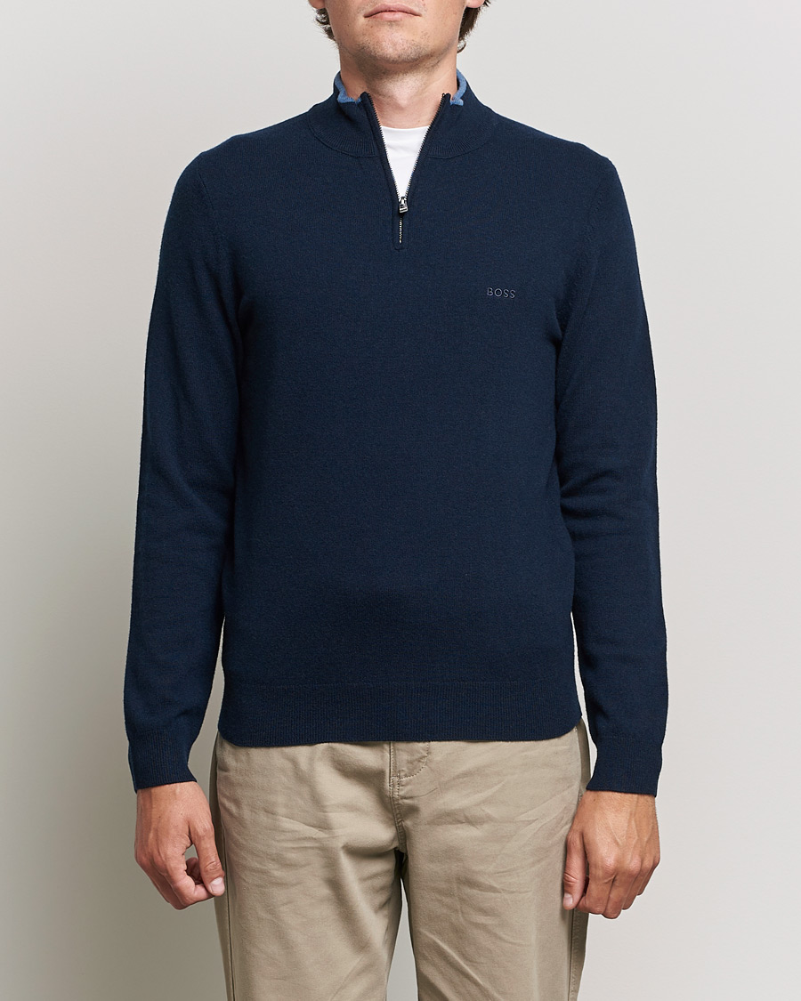 Herre | Gensere | BOSS BLACK | Barlo Lambswool Half Zip Dark Blue