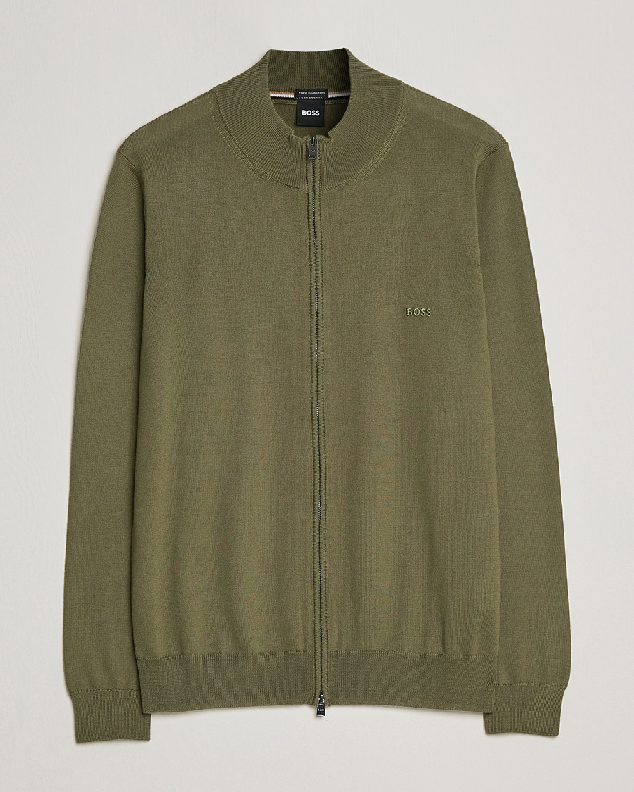 Herre | Gensere | BOSS BLACK | Balonso Full Zip Sweater Open Green