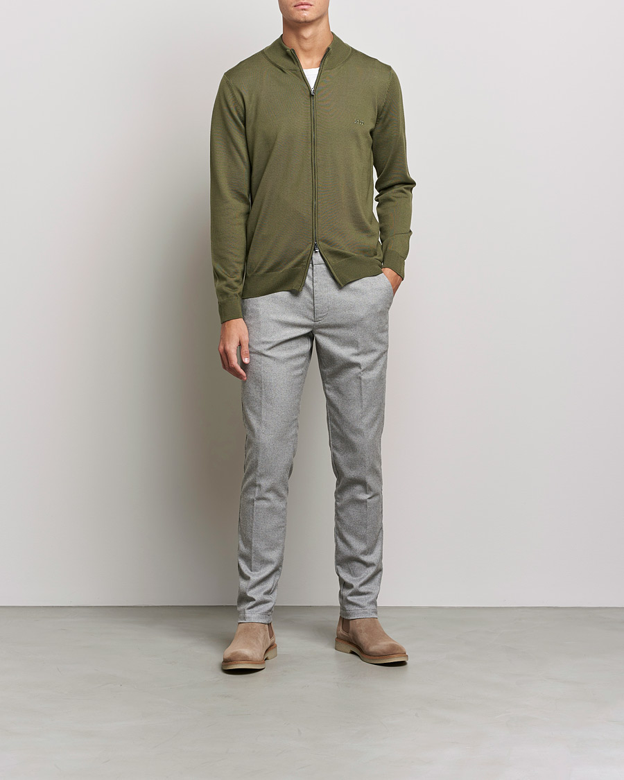 Herre | Gensere | BOSS BLACK | Balonso Full Zip Sweater Open Green