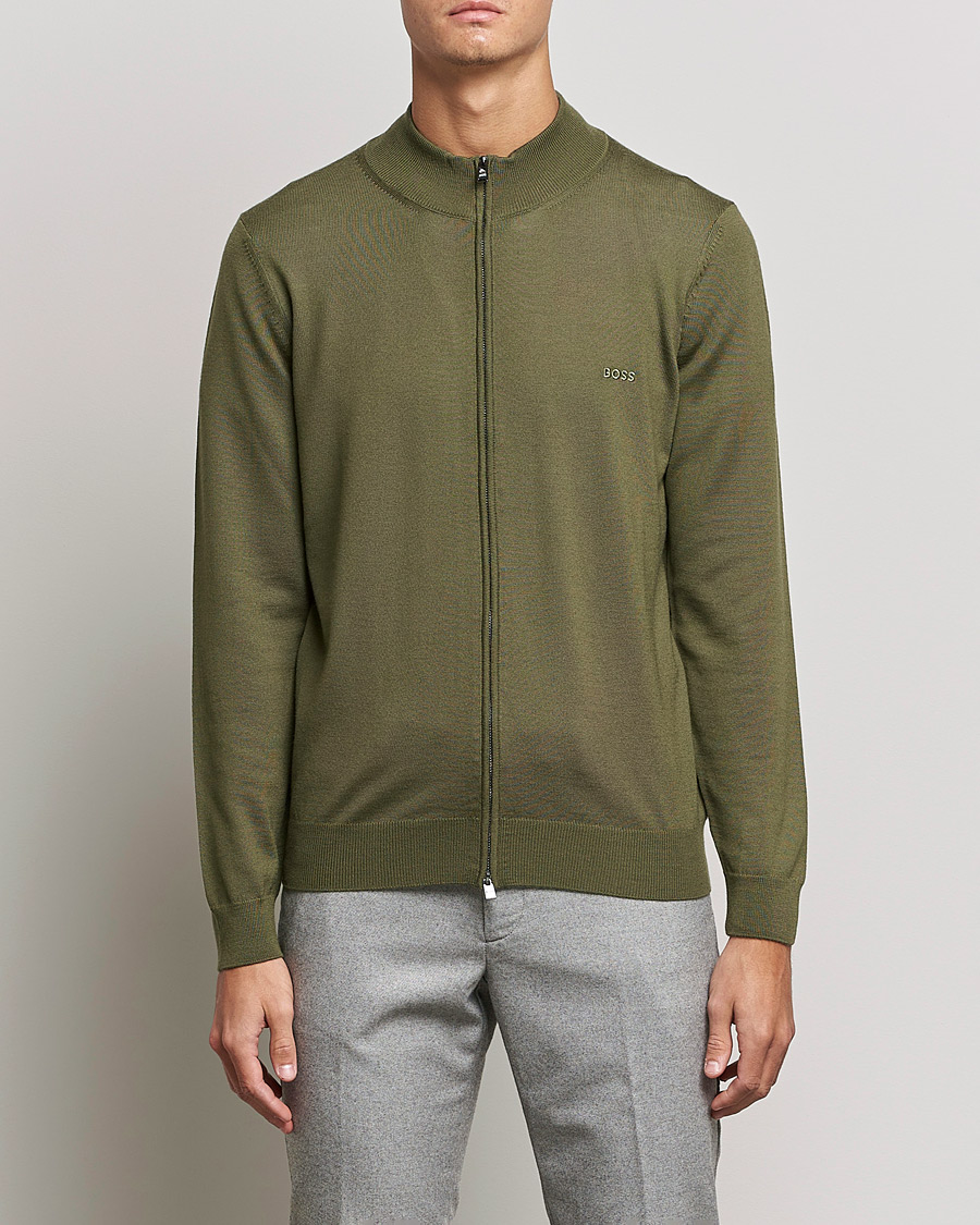 Herre | Gensere | BOSS BLACK | Balonso Full Zip Sweater Open Green