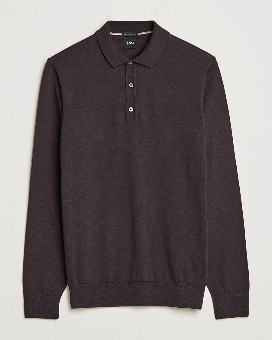 Herre | Gensere | BOSS BLACK | Lancione Merino Knitted Polo Medium Brown
