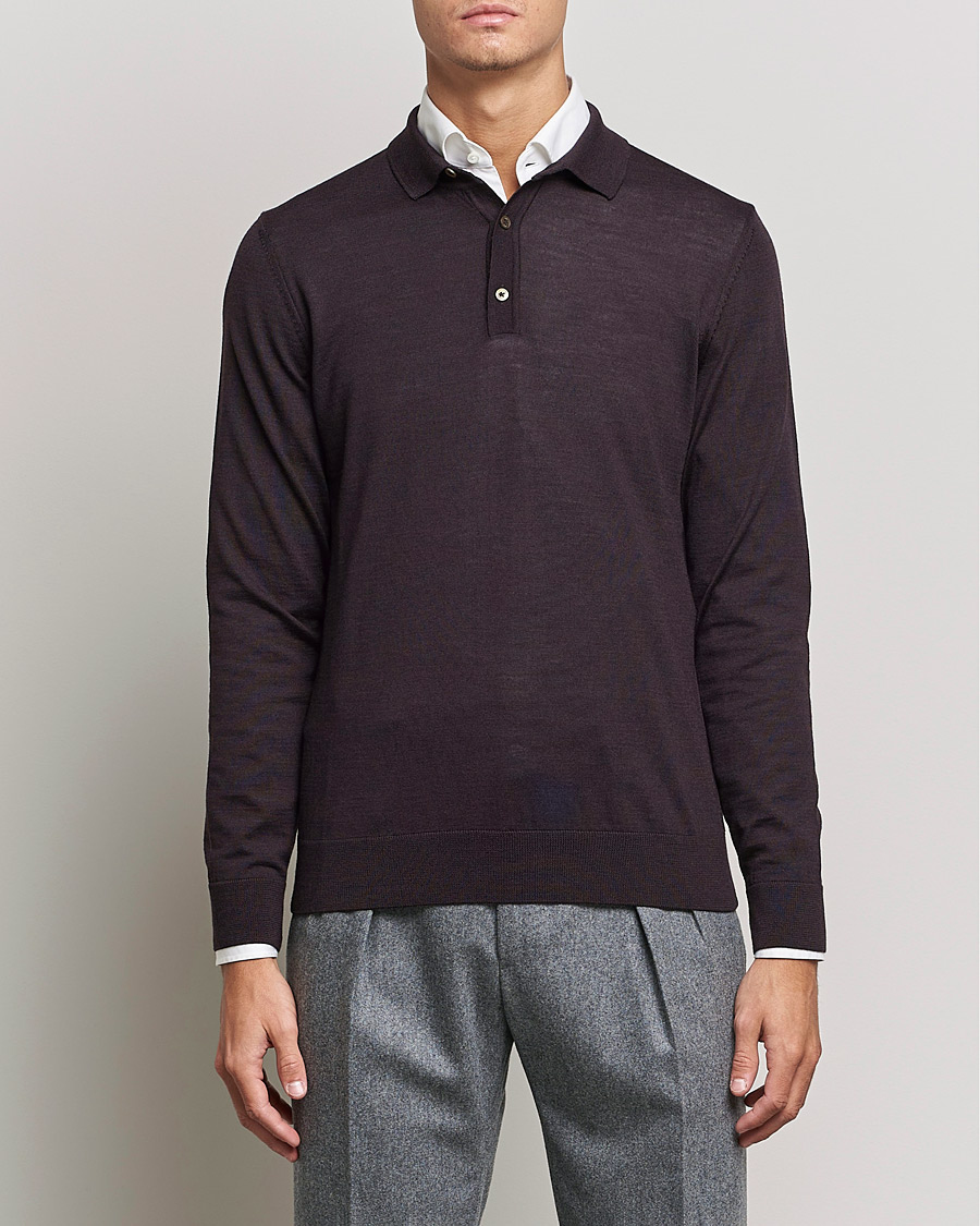 Herre | Gensere | BOSS BLACK | Lancione Merino Knitted Polo Medium Brown