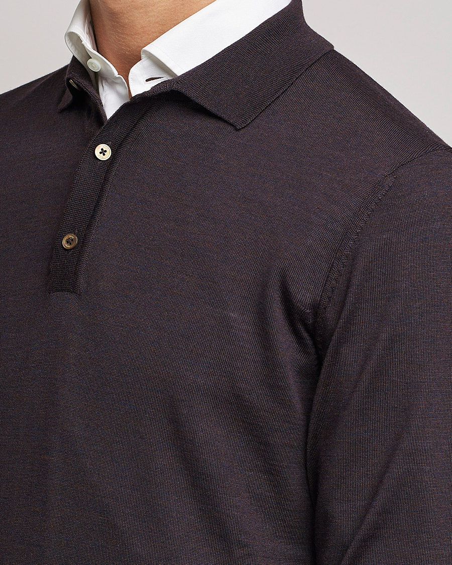 Herre | Gensere | BOSS BLACK | Lancione Merino Knitted Polo Medium Brown