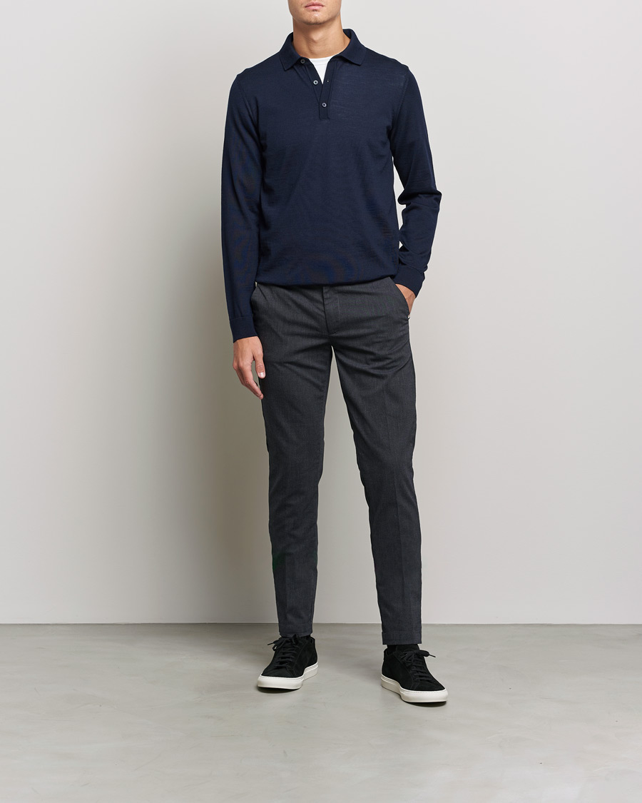 Herre | Gensere | BOSS BLACK | Lancione Merino Knitted Polo Dark Blue