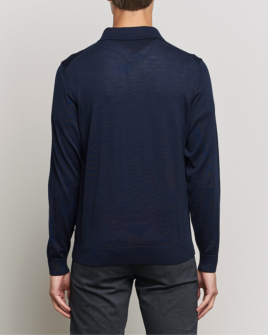 Herre | Gensere | BOSS BLACK | Lancione Merino Knitted Polo Dark Blue