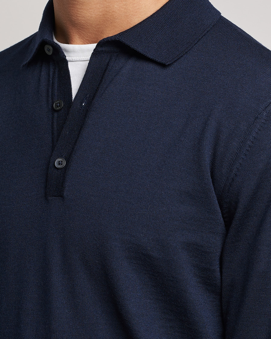 Herre | Gensere | BOSS BLACK | Lancione Merino Knitted Polo Dark Blue