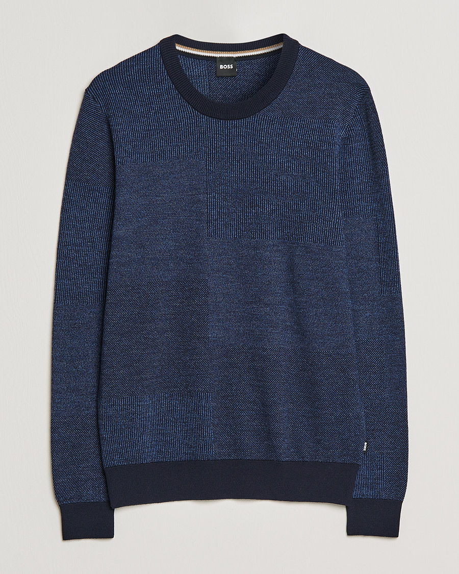 Herre | Gensere | BOSS BLACK | Leugenio Strucktured Block Sweater Dark Blue