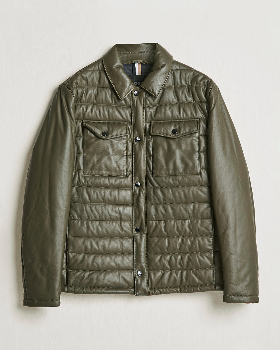Herre | Jakker | BOSS BLACK | Milted Padded Leather Jacket Open Green
