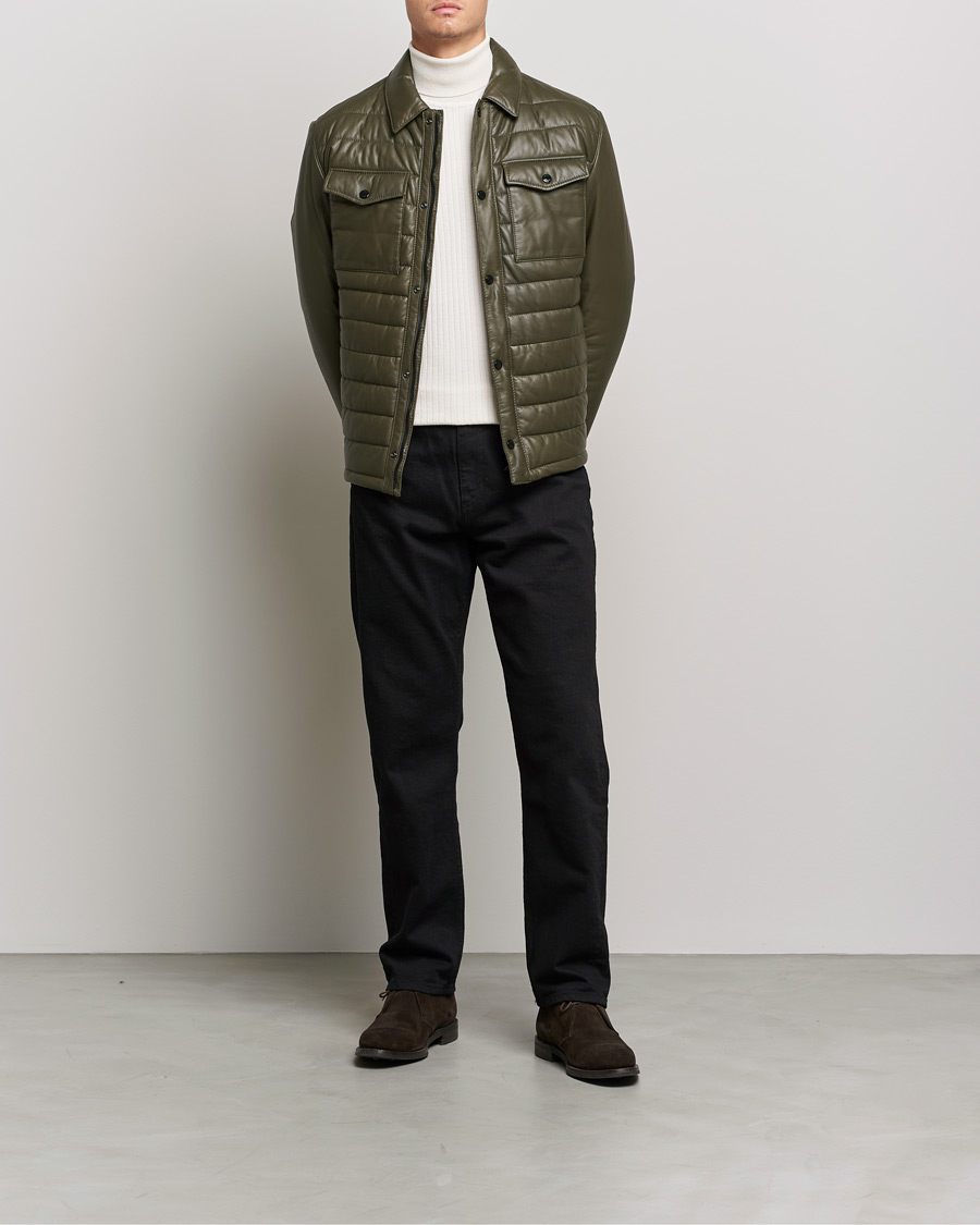 Herre | Jakker | BOSS BLACK | Milted Padded Leather Jacket Open Green