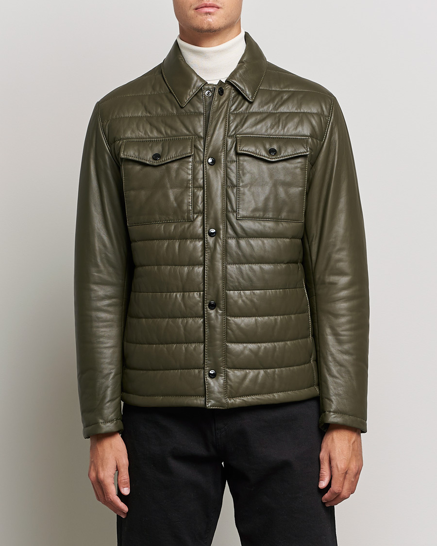 Herre | Jakker | BOSS BLACK | Milted Padded Leather Jacket Open Green