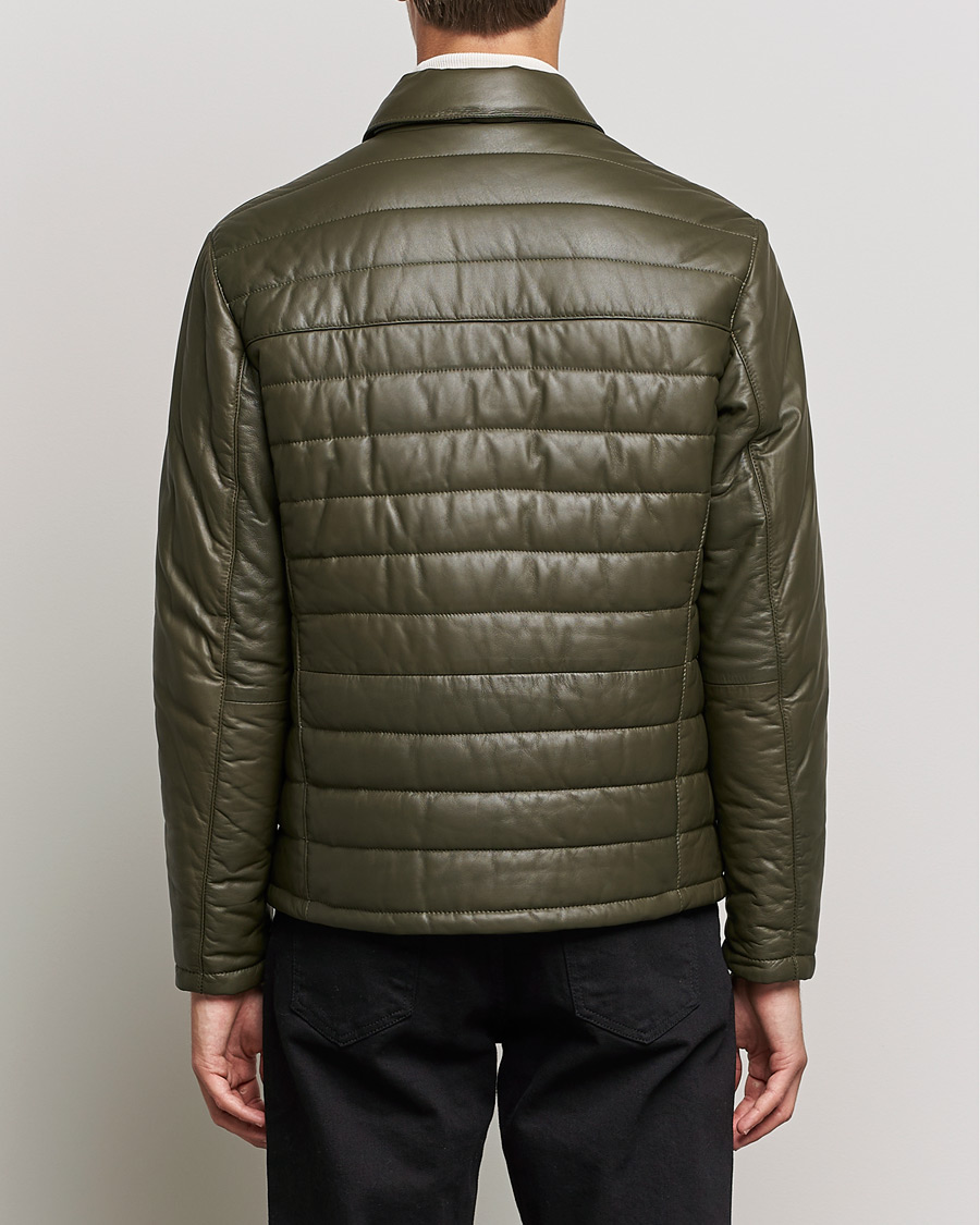 Herre | Jakker | BOSS BLACK | Milted Padded Leather Jacket Open Green