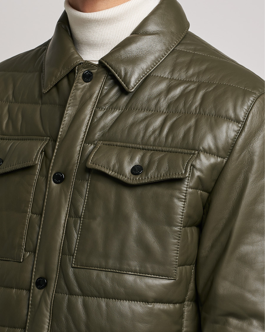 Herre | Jakker | BOSS BLACK | Milted Padded Leather Jacket Open Green