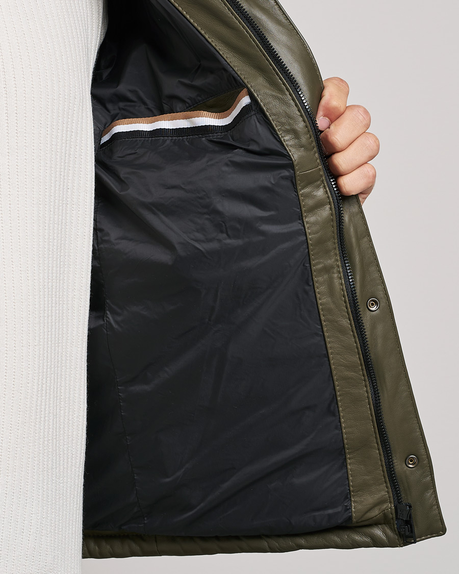 Herre | Jakker | BOSS BLACK | Milted Padded Leather Jacket Open Green