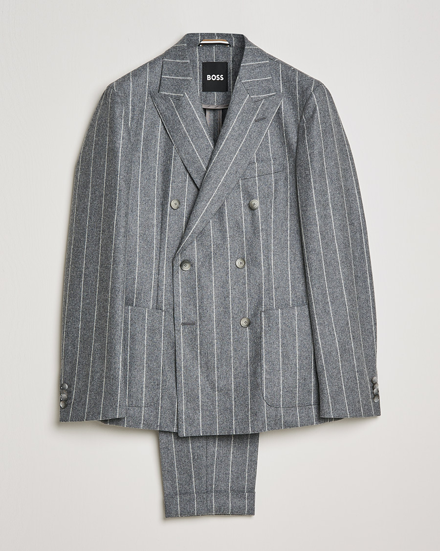 Herre |  | BOSS | Hanry Wool Double Breasted Pinstripe Suit Medium Grey