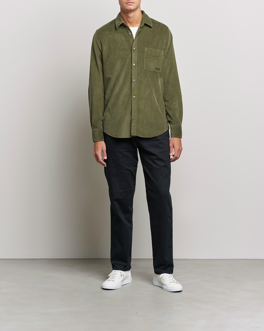 Herre | Cordfløyelskjorter | BOSS Casual | Relegant Corduroy Shirt Dark Green