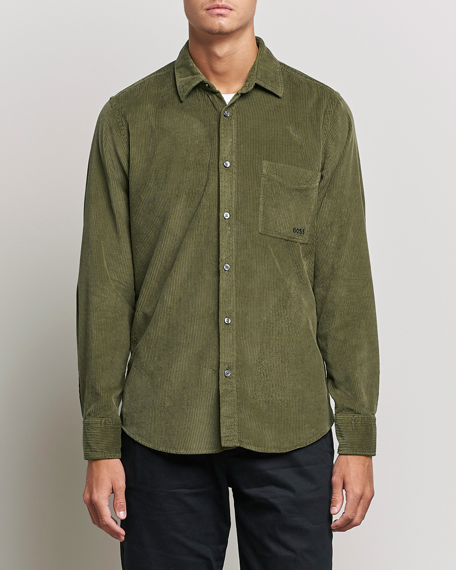 Herre | Skjorter | BOSS ORANGE | Relegant Corduroy Shirt Dark Green