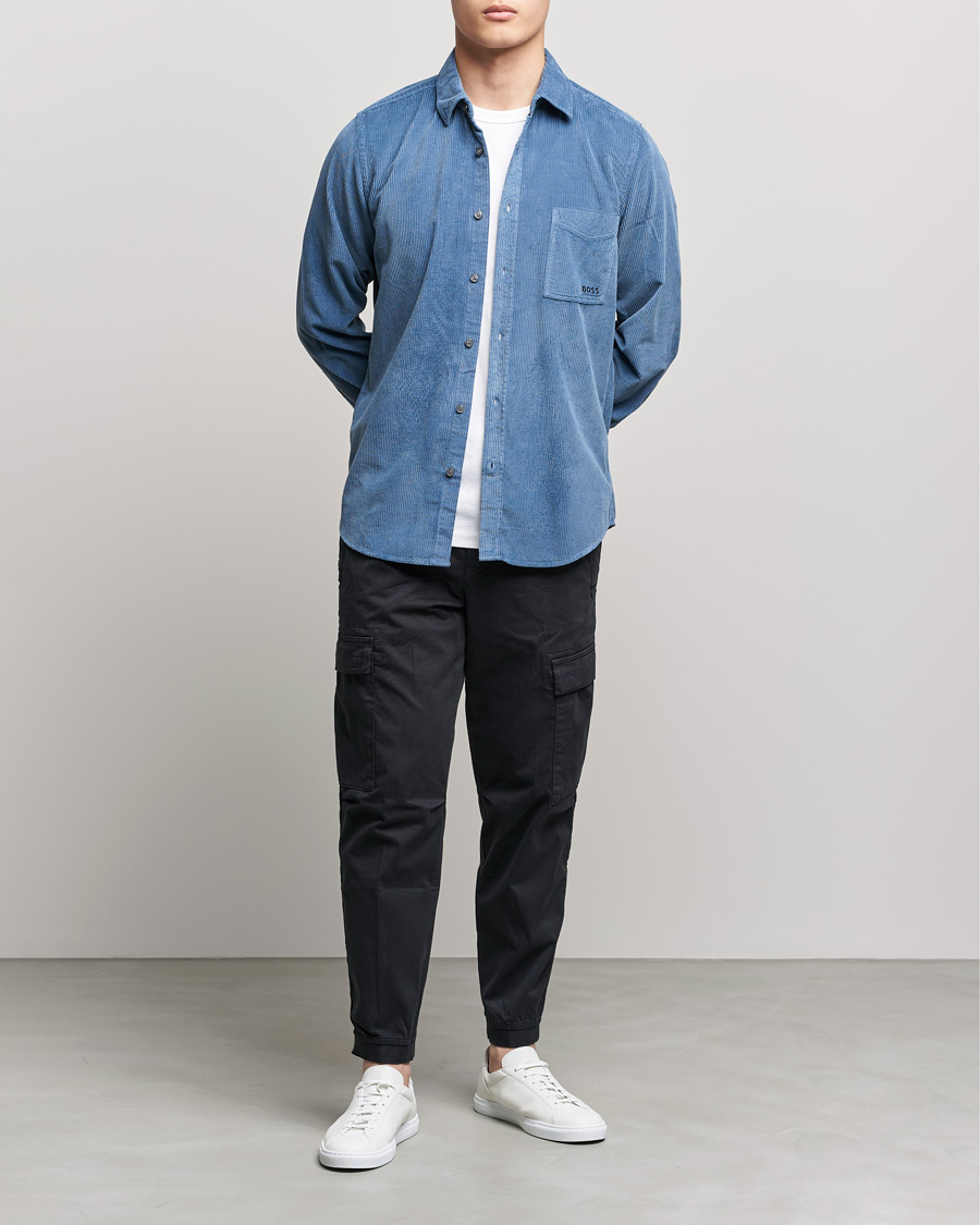Herre | Cordfløyelskjorter | BOSS Casual | Relegant Corduroy Shirt Bright Blue